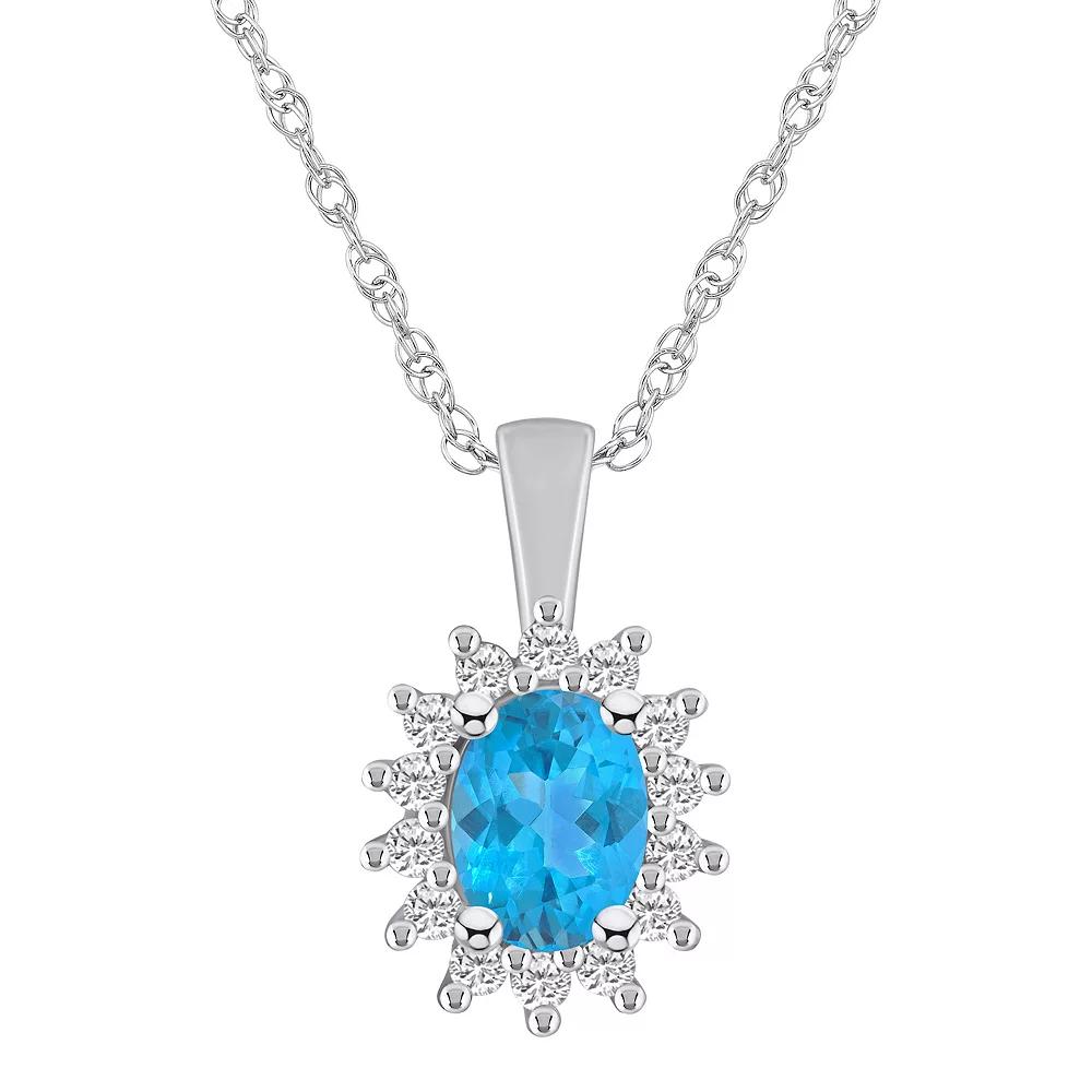 Alyson Layne 14k Gold Oval Blue Topaz & 1/3 Carat T.W. Diamond Halo Pendant Necklace, Women's, Size: 18" Product Image