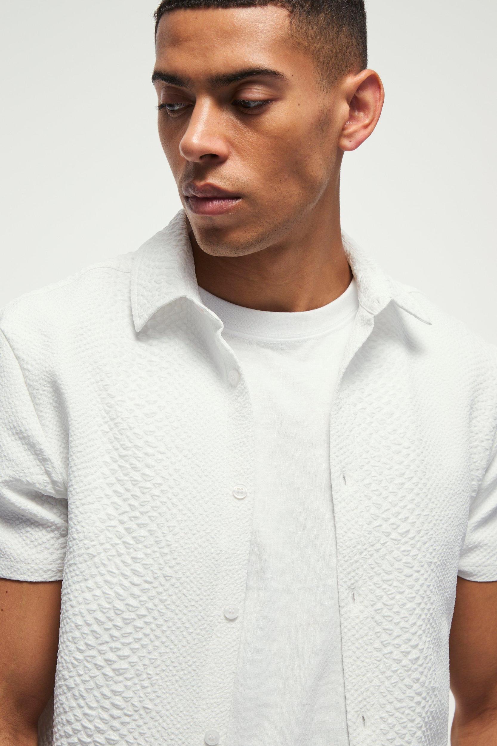 Slim Fit Snake Jacquard Collared Shirt | boohooMAN USA Product Image