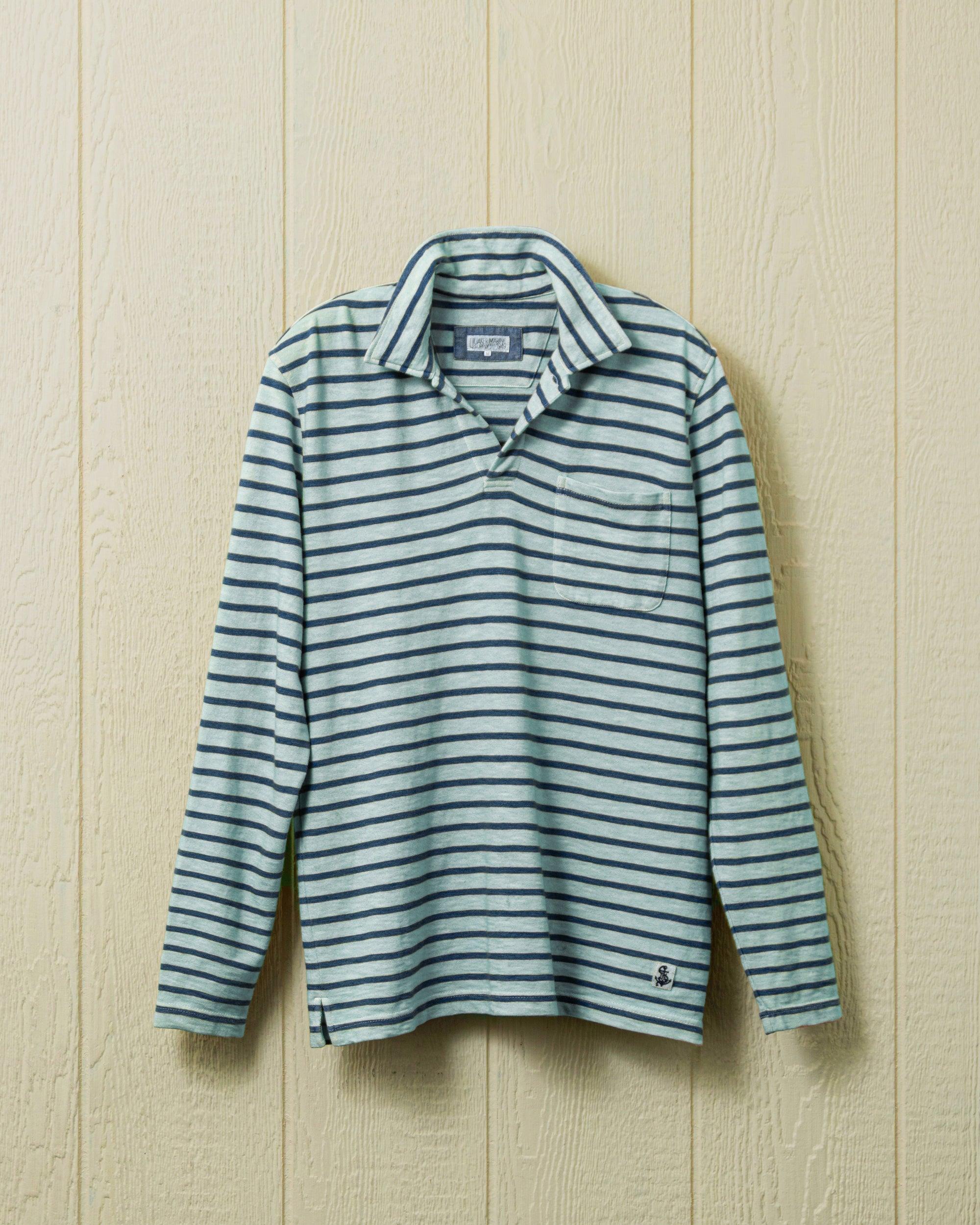 Long Sleeve Indigo Overdyed Polo in Faded Red Product Image