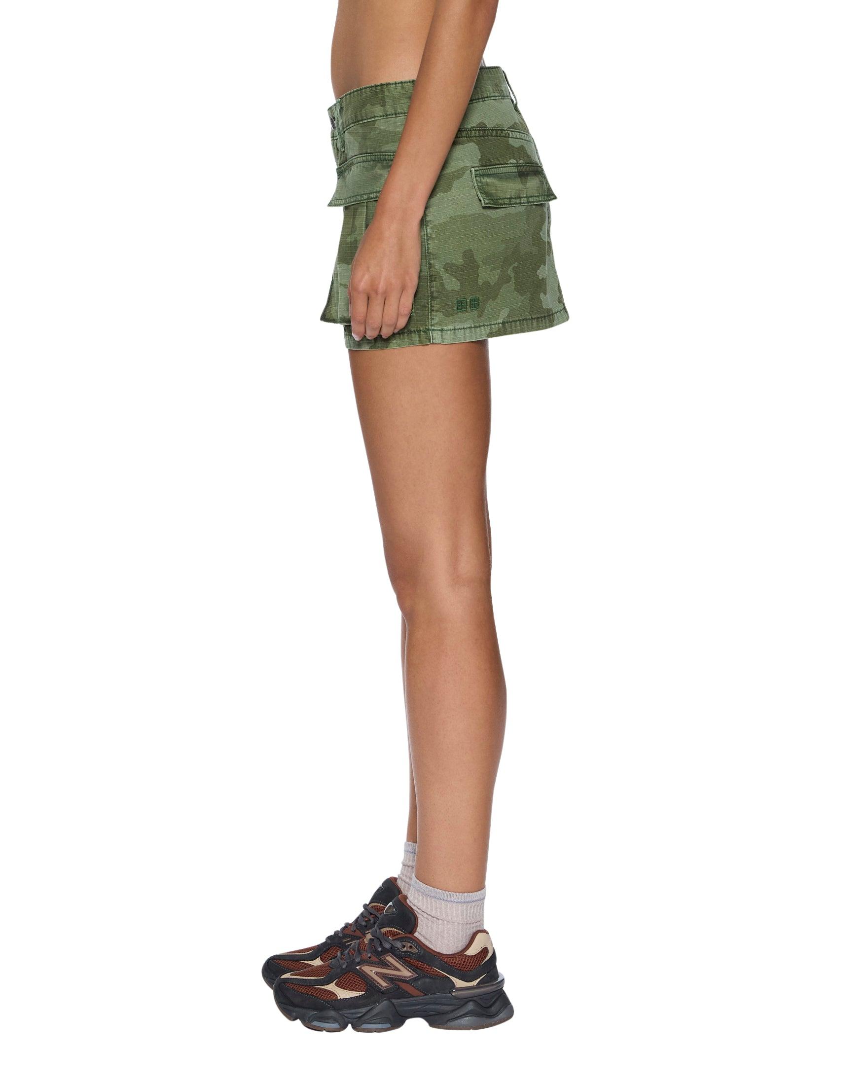 MICRO MINI CARGO SKIRT HASH CAMO Female Product Image