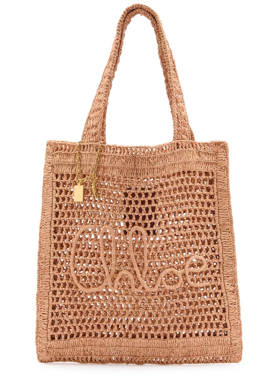 CHLOÉ Summer Banana Embellished Crocheted Embroidered Faux Raffia Tote In Beige Product Image
