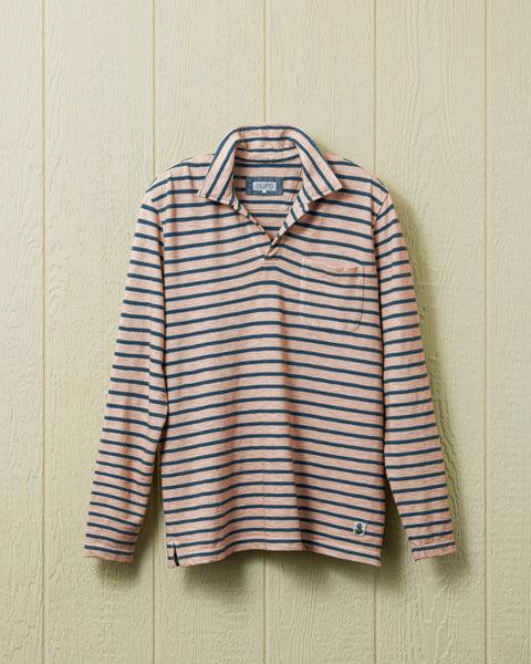 Long Sleeve Indigo Overdyed Polo in Faded Red Product Image