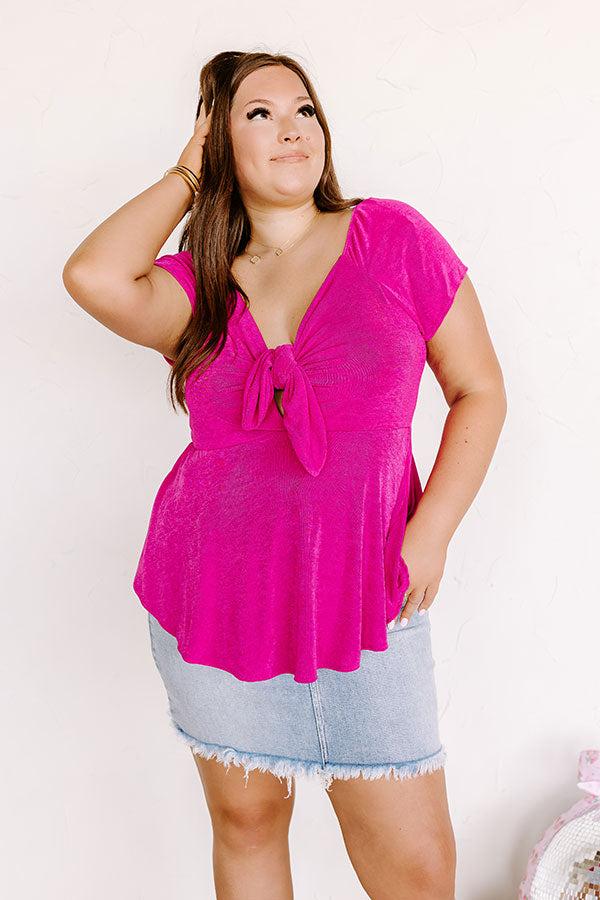 Romantic Getaway Front Tie Babydoll Top In Fuchsia Curves Product Image