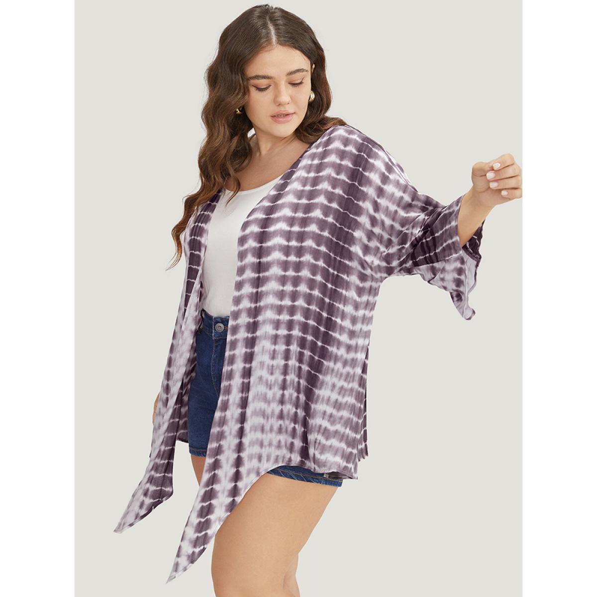 Plus Size Tie Dye Open Front Batwing Sleeve Knotted Hem Kimono Women Heather Vacation Tie Dye Loose Dailywear Kimonos BloomChic 12/L Product Image