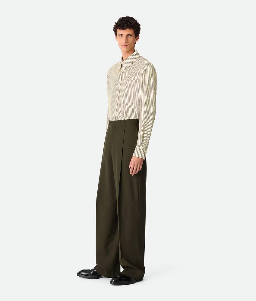 Men's Light Wool Wide Leg Trousers  in Dark forest Product Image