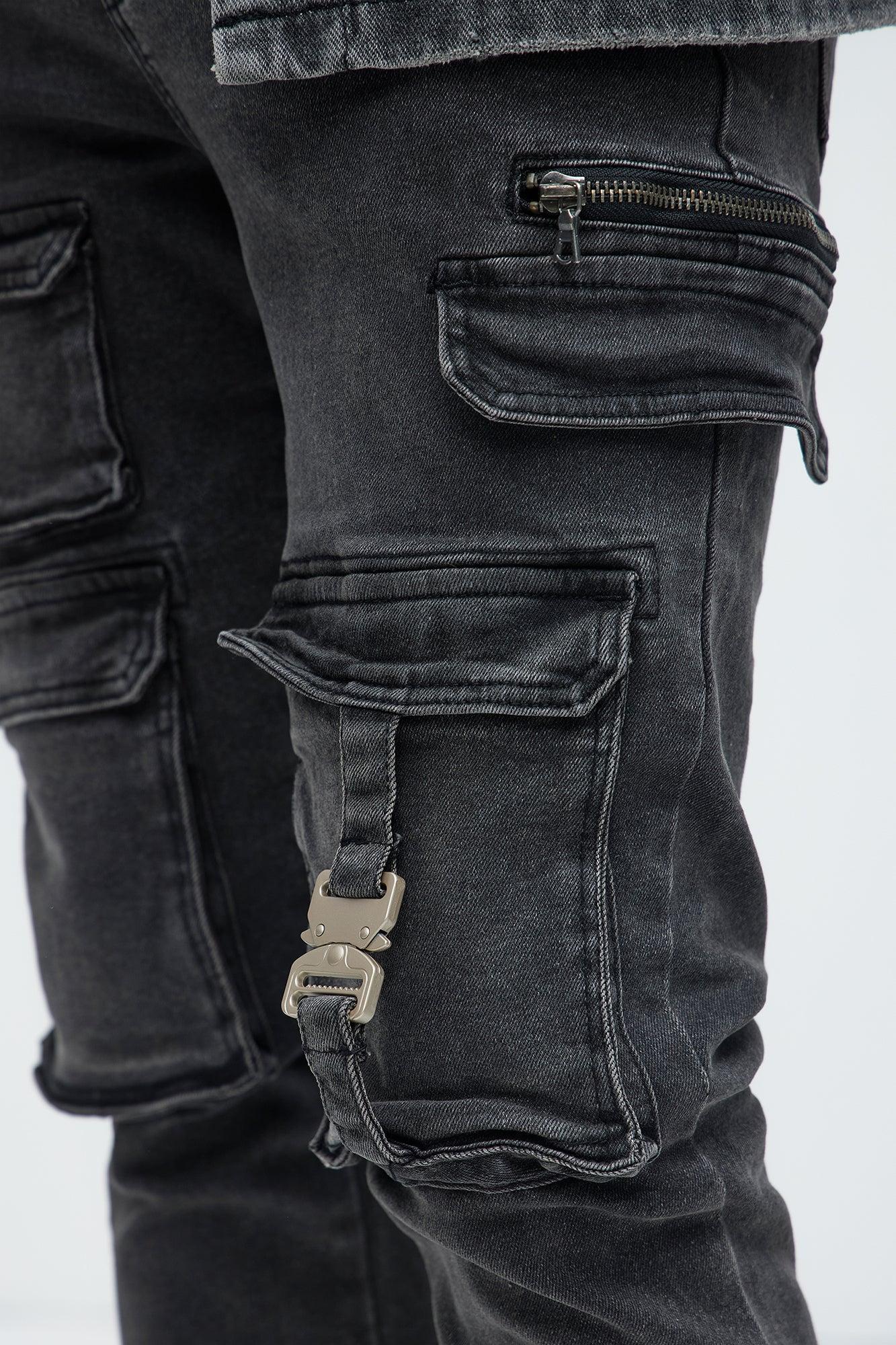 Cargo Pocket Slim Taper Jeans - Black Product Image