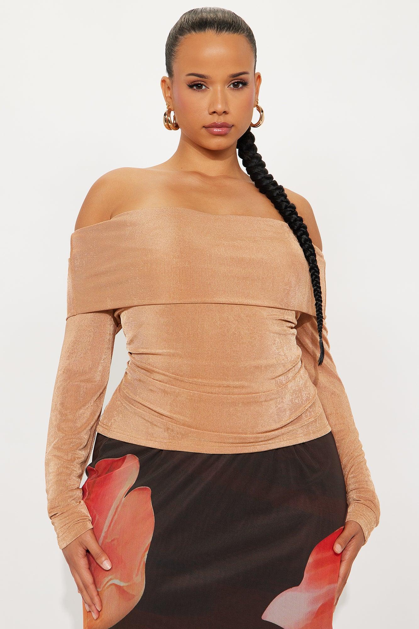 Parisian Long Sleeve Off Shoulder Top - Mocha Female Product Image