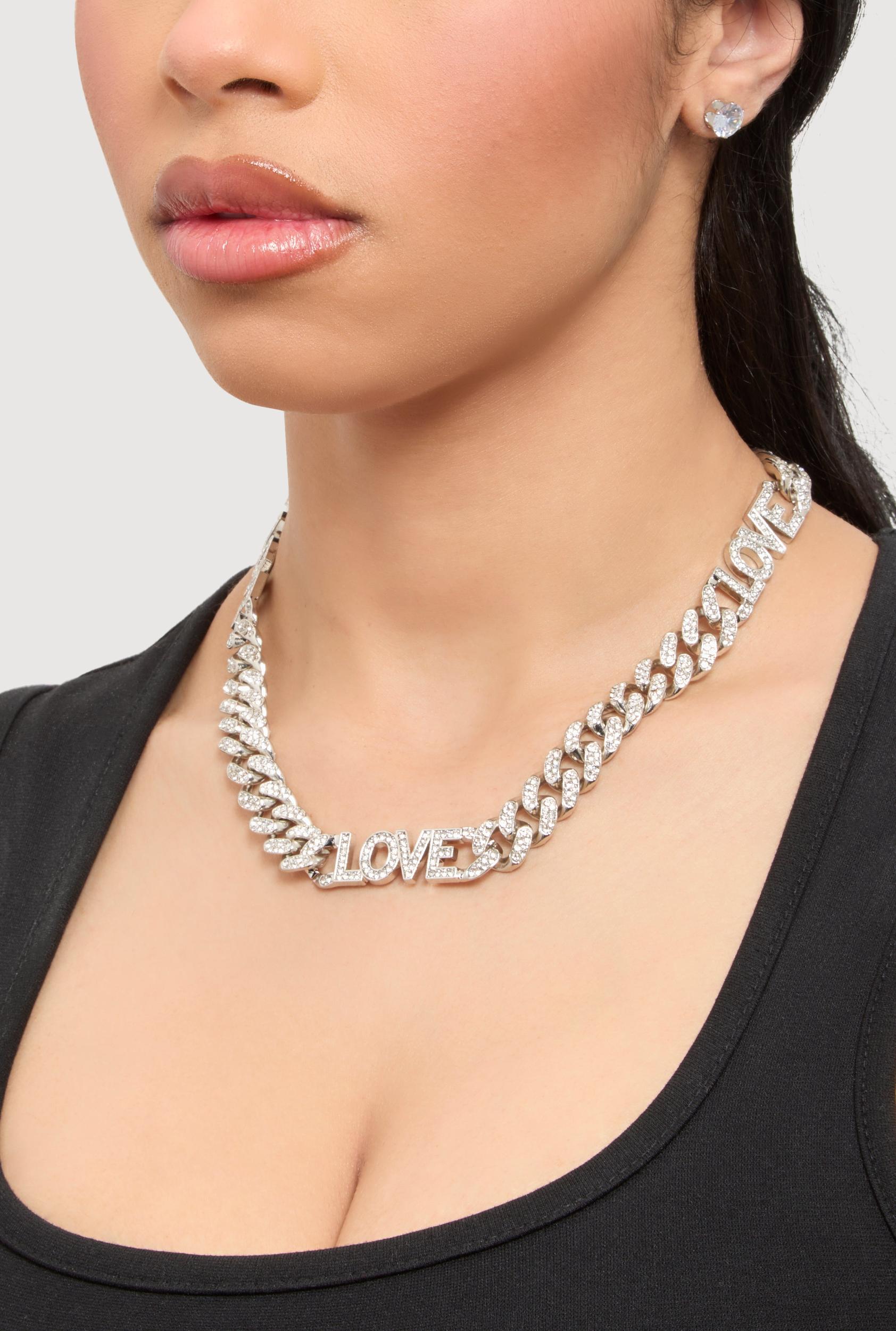 Love Curb Chain Necklace and Stud Earrings Unisex Product Image