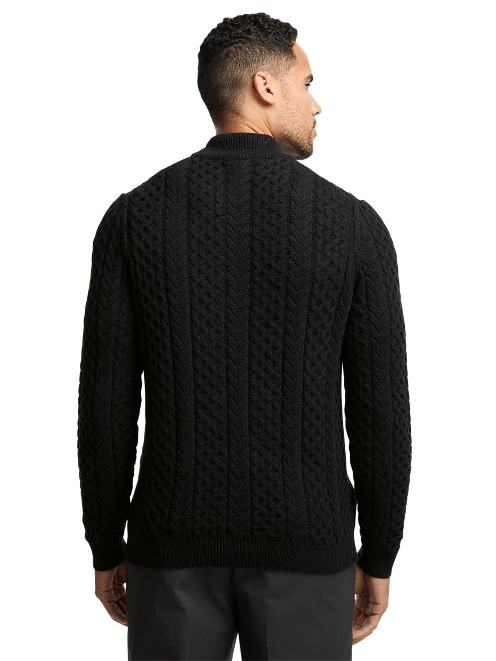 Cotton Cable Mock Neck Sweater - Black Product Image
