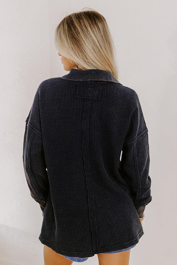 Cozy Cues Waffle Knit Top in Navy Product Image
