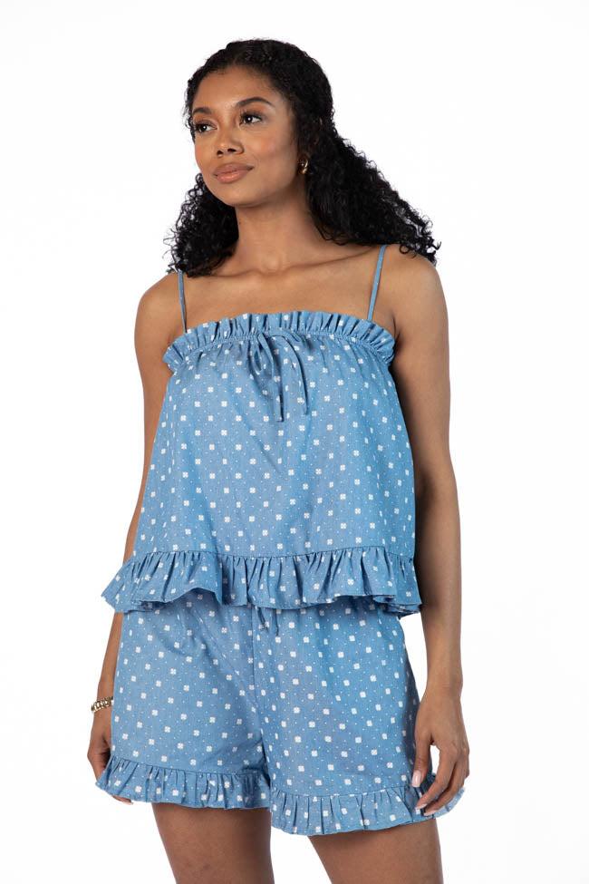 Perfect Playlist Blue Printed Chambray Set FINAL SALE Product Image