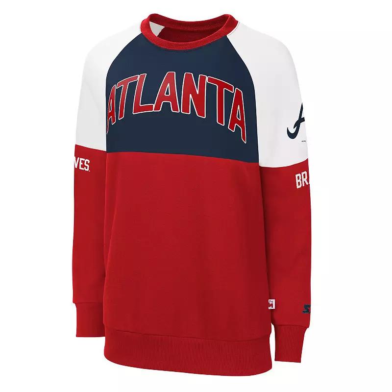 Women's Starter Red/Navy Atlanta Braves Baseline Raglan Pullover Sweatshirt,  Product Image