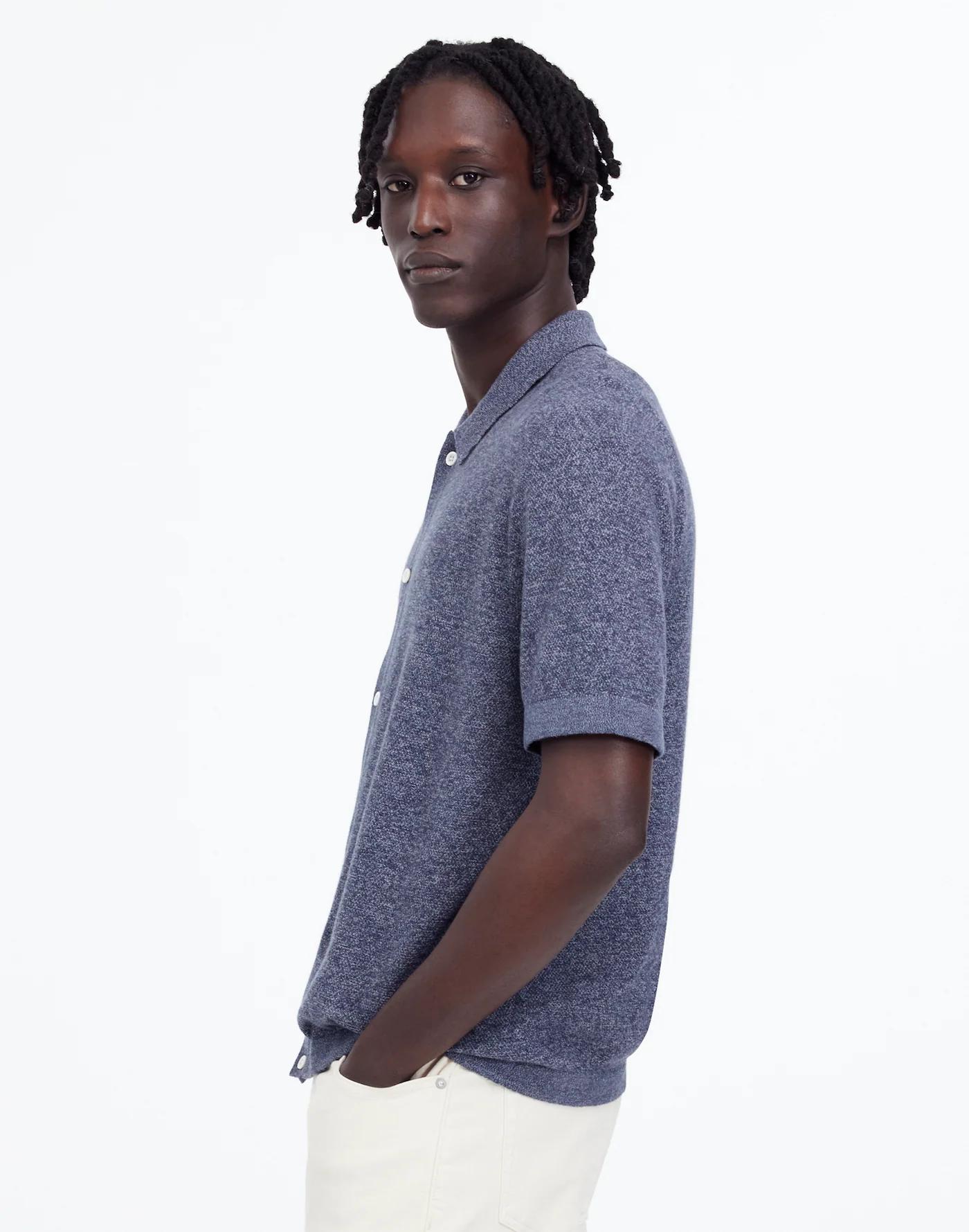 Marled Cotton Button-Up Sweater Polo Product Image