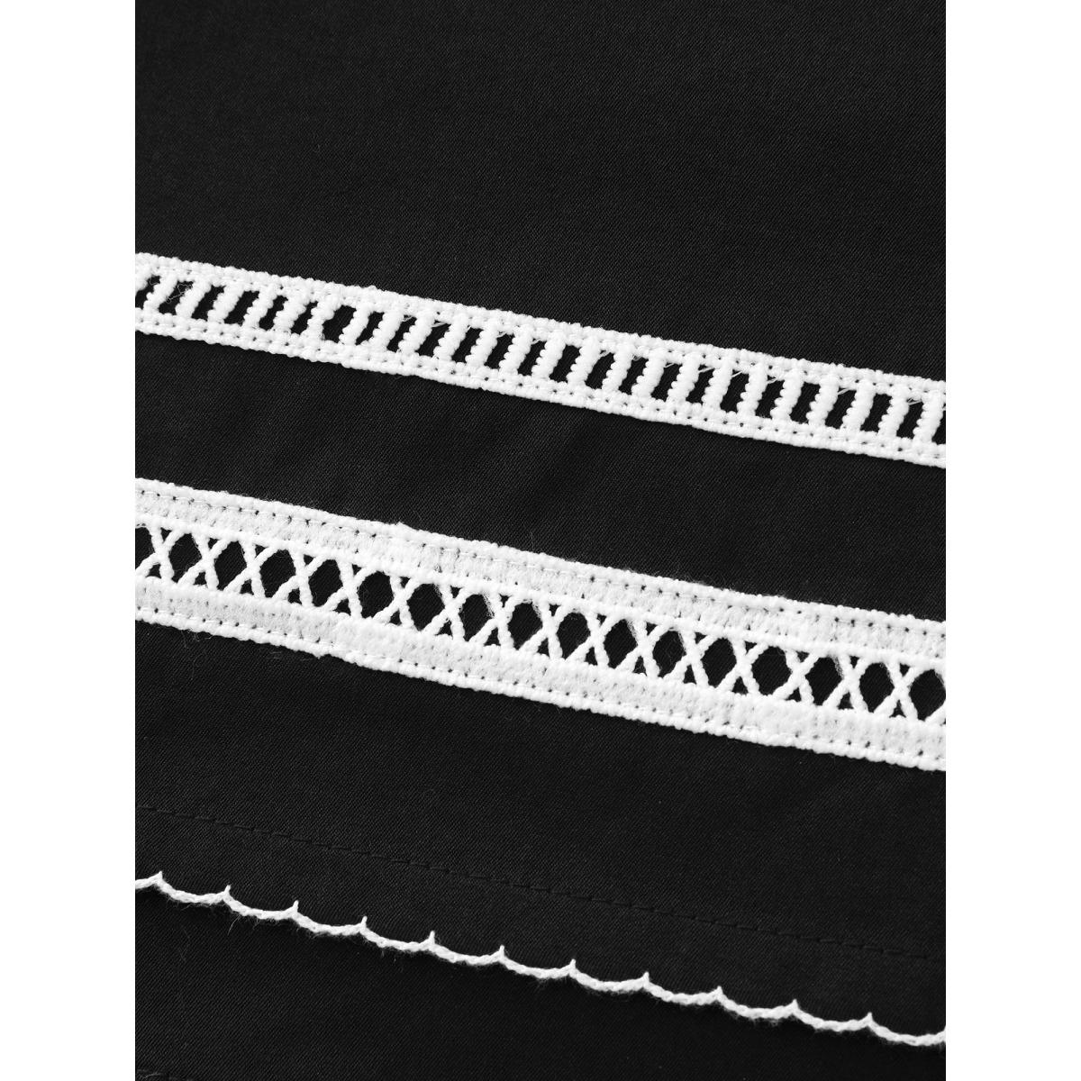 Plus Size Button Front Belted Stitch Detail Midi Dress Black Women Leisure Tucked seam Shirt collar Long Sleeve Curvy BloomChic 10/M Product Image