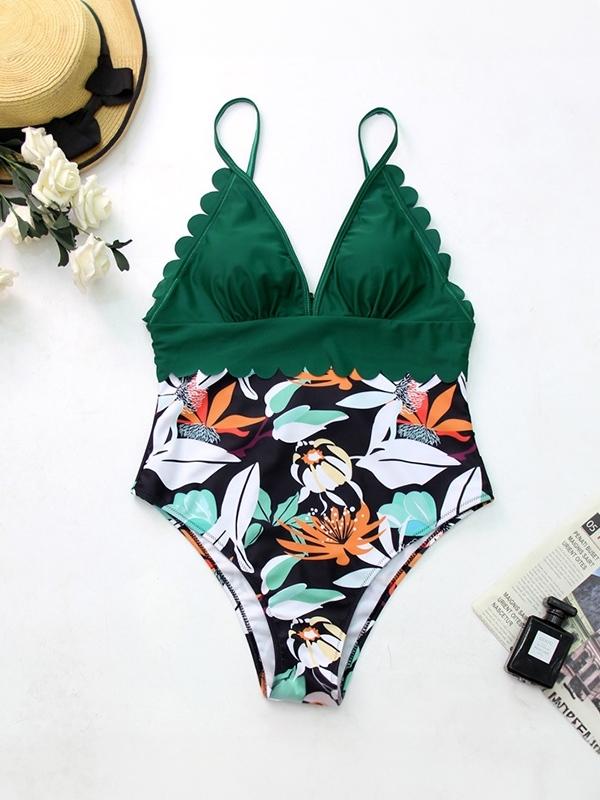 V Neck Print Splice One-Piece Product Image