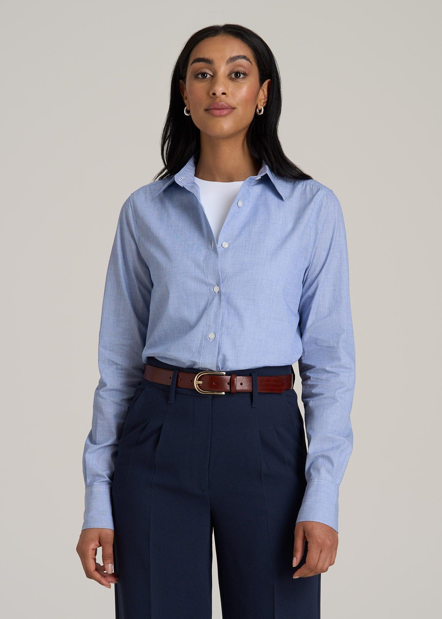 Regular Fit Dress Shirt for Tall Women in Chambray Blue Female Product Image