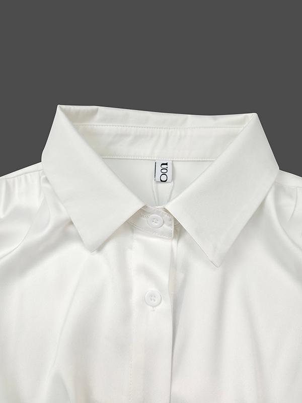 Flared Sleeves Long Sleeves Double Layered Elasticity Solid Color Tied V-Neck Blouses&Shirts Tops Product Image