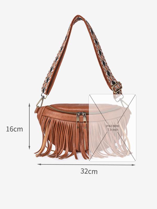 Geometric Tasseled Zipper Crossbody Bags Product Image