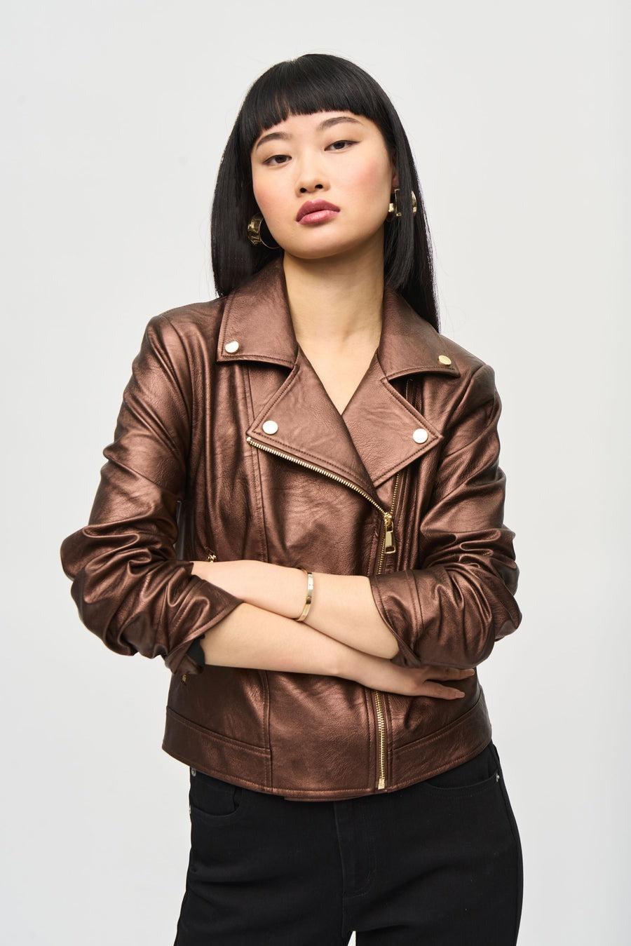 Metallic Faux Leather Biker Jacket Product Image