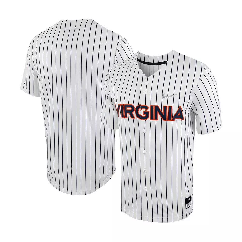 Men's Nike White/Navy Virginia Cavaliers Pinstripe Replica Full-Button Baseball Jersey, Size: 2XL Product Image