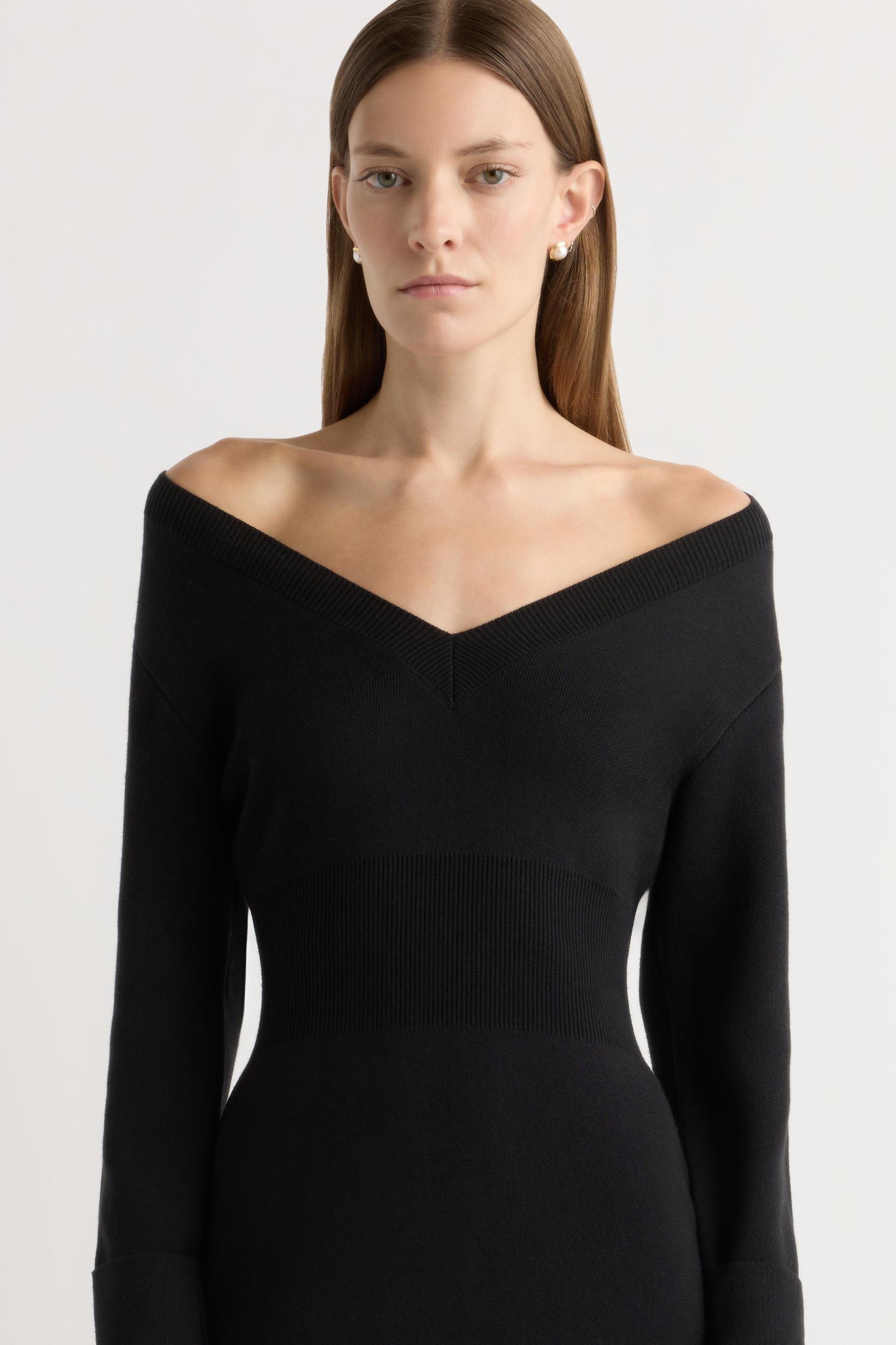 Bora Off-Shoulder V-Neck Sweater Dress Product Image