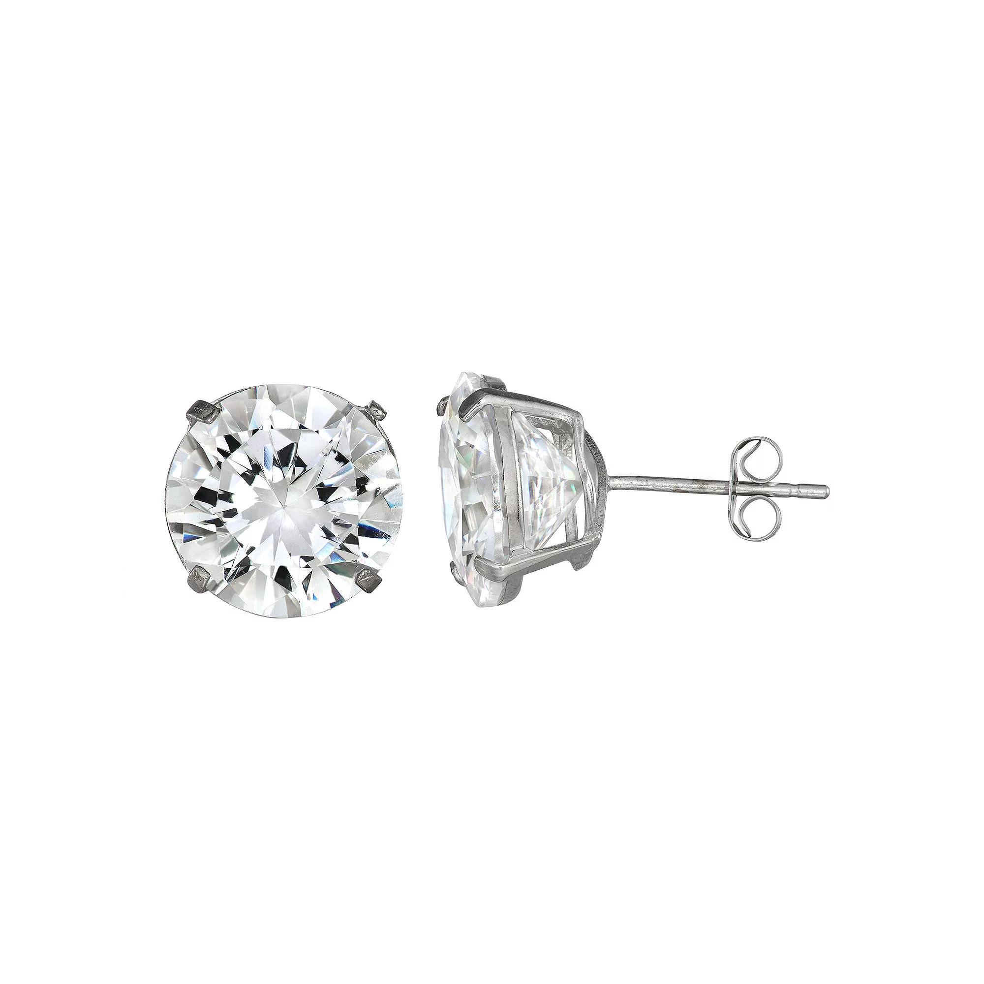 Forever 14K White Gold Round Cubic Zircoinia Stud Earrings, Women's, 14k Whgold Product Image