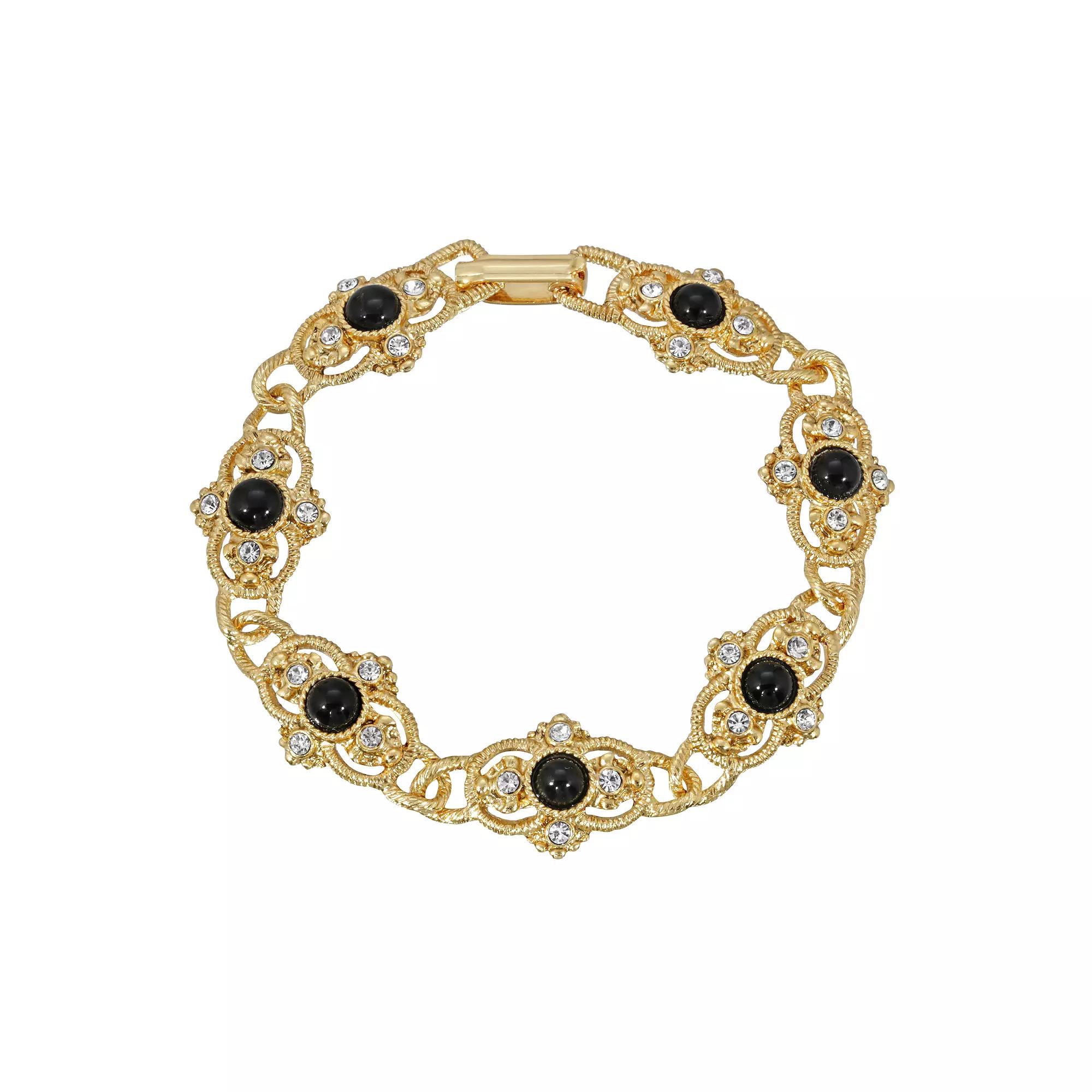 1928 Gold Tone Black Link Bracelet, Womens Product Image