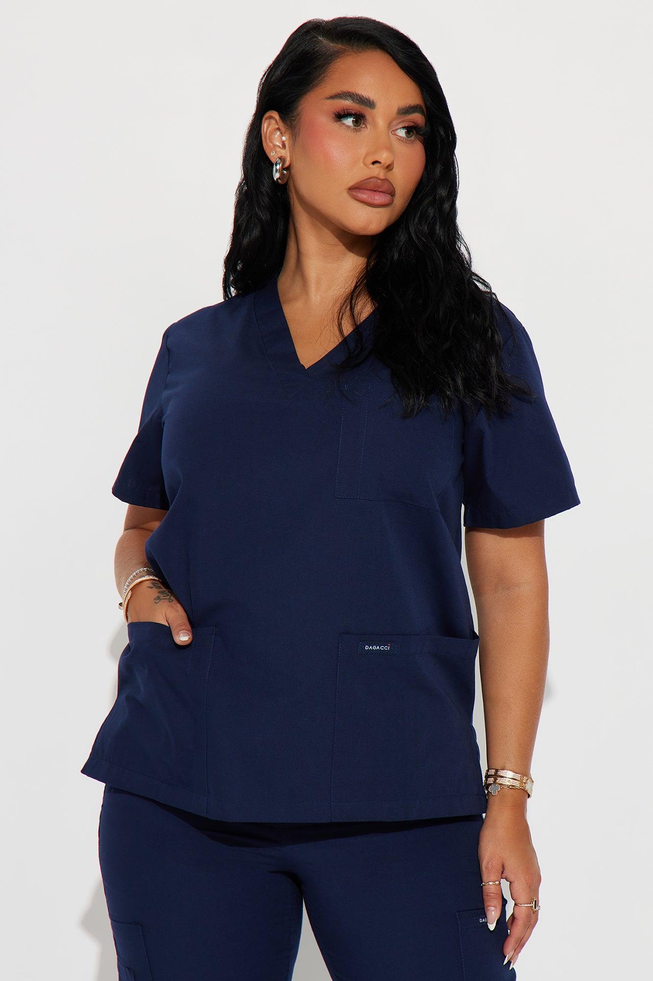 Checking In Cotton Blend Uniform 2 Piece Scrub Set - Navy Product Image