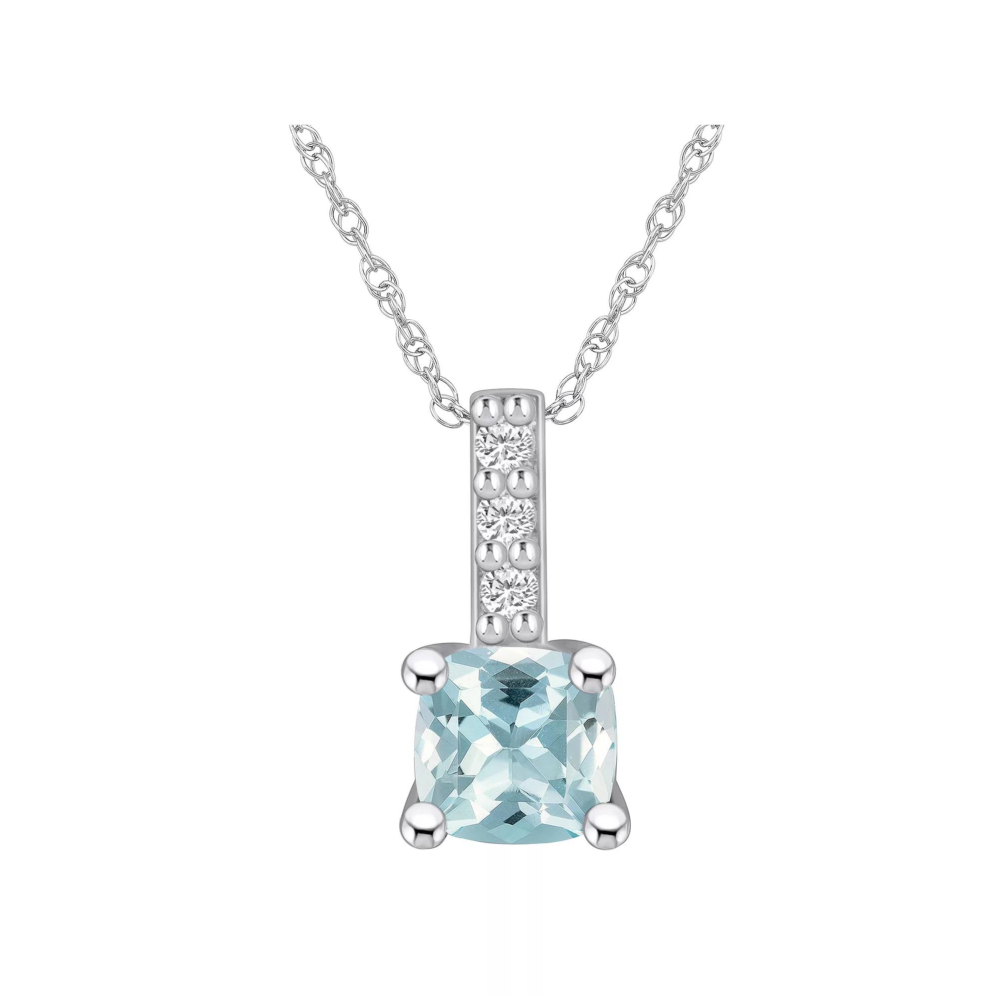 Alyson Layne 14k White Gold Cushion Aquamarine & Diamond Accent Pendant Necklace, Womens Product Image
