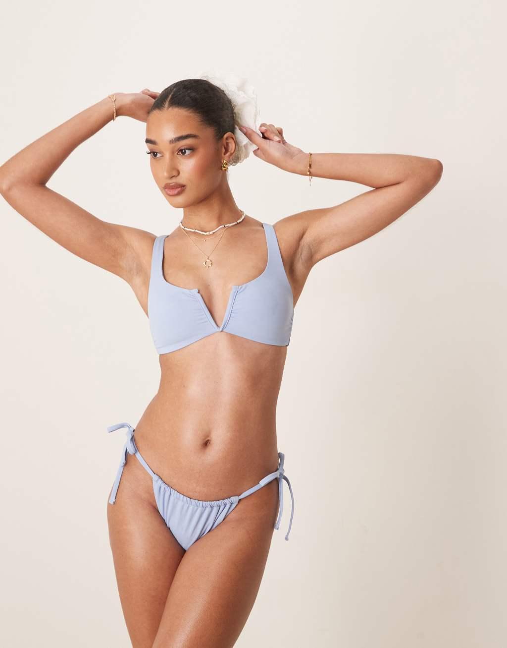 ASOS DESIGN Maya mix and match v wire cropped bikini top in blue Product Image