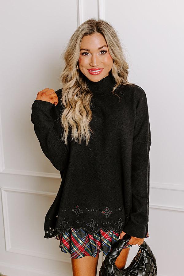 Kind Glance Eyelet Sweater in Black Product Image