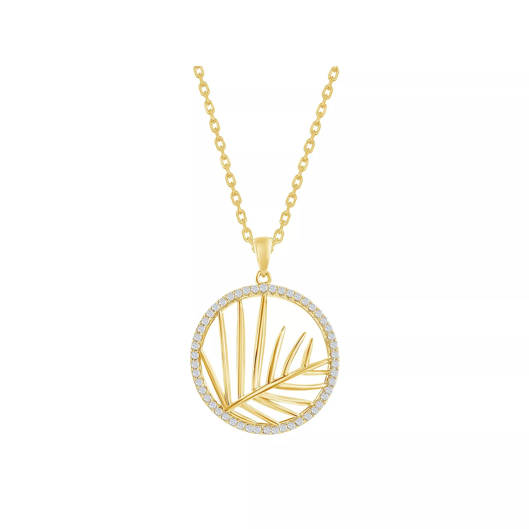 Argento Bella Sterling Silver Cubic Zirconia Open Circle Leaf Pendant Necklace, Women's, Size: 18", Gold Tone Product Image