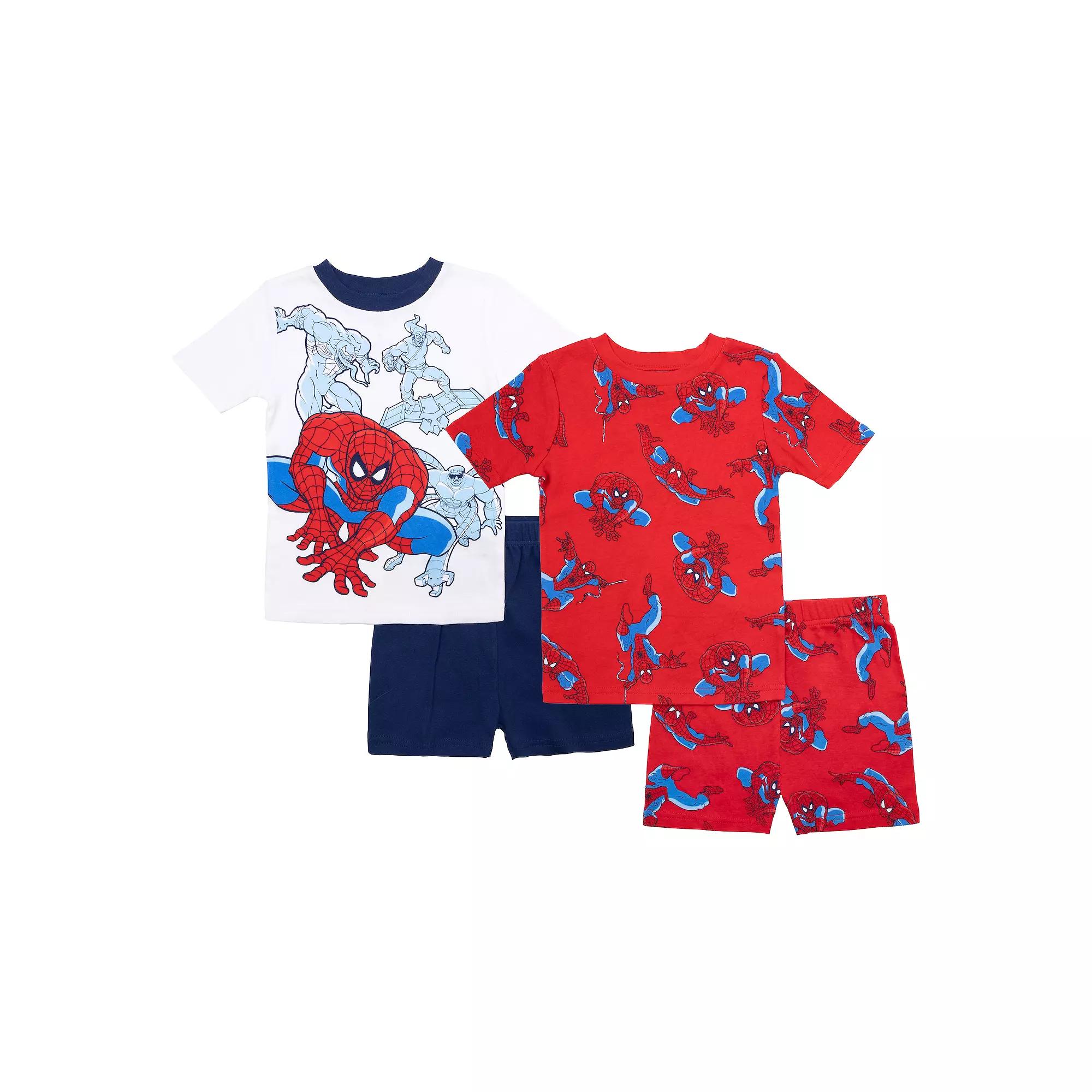 Boys 4-10 Marvel Spider-Man "Spidey Surrounded" 4-Piece Pajama Tops & Pajama Shorts Set, Boy's, Red Product Image