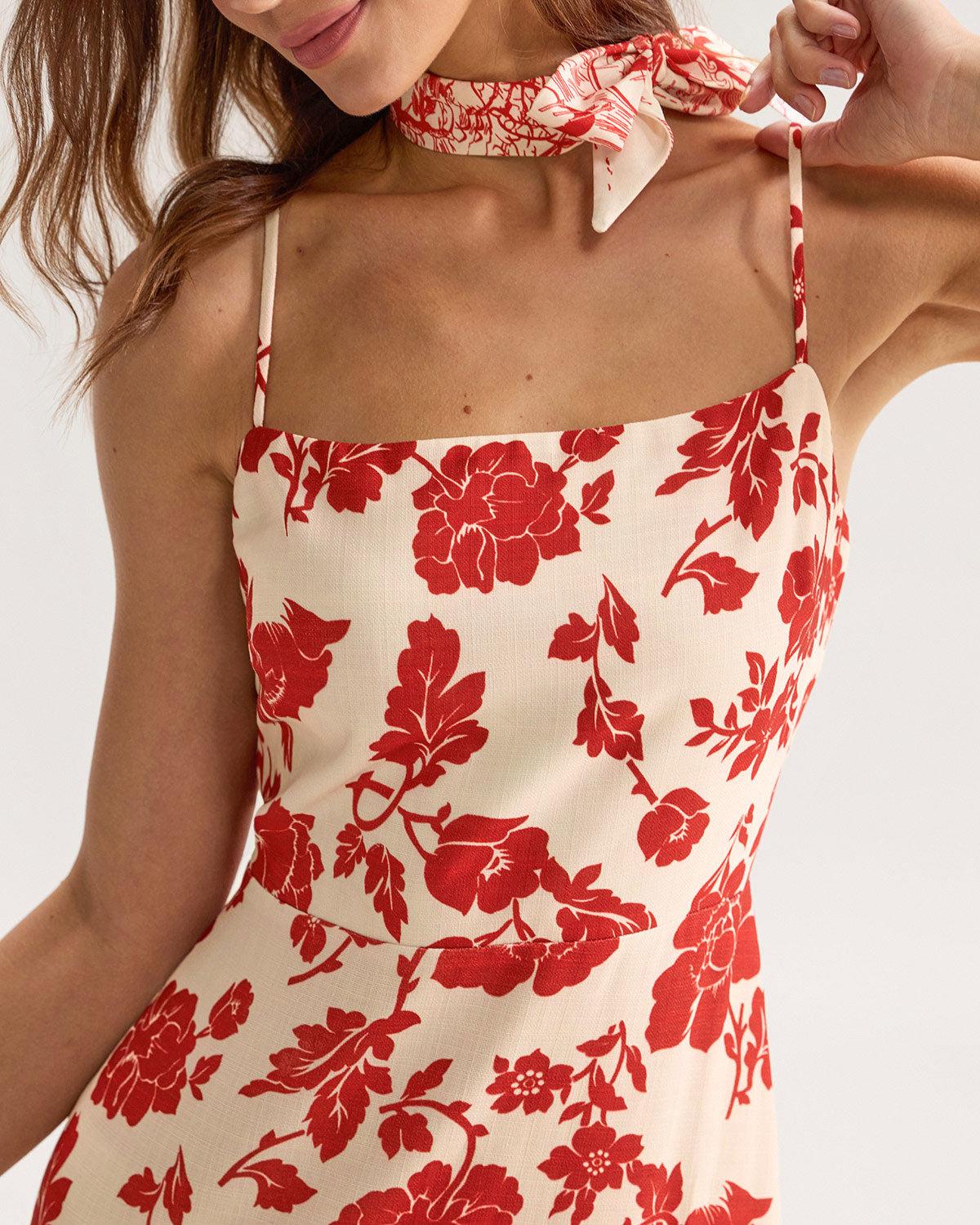 Red Floral Bodycon Slip Maxi Dress Product Image