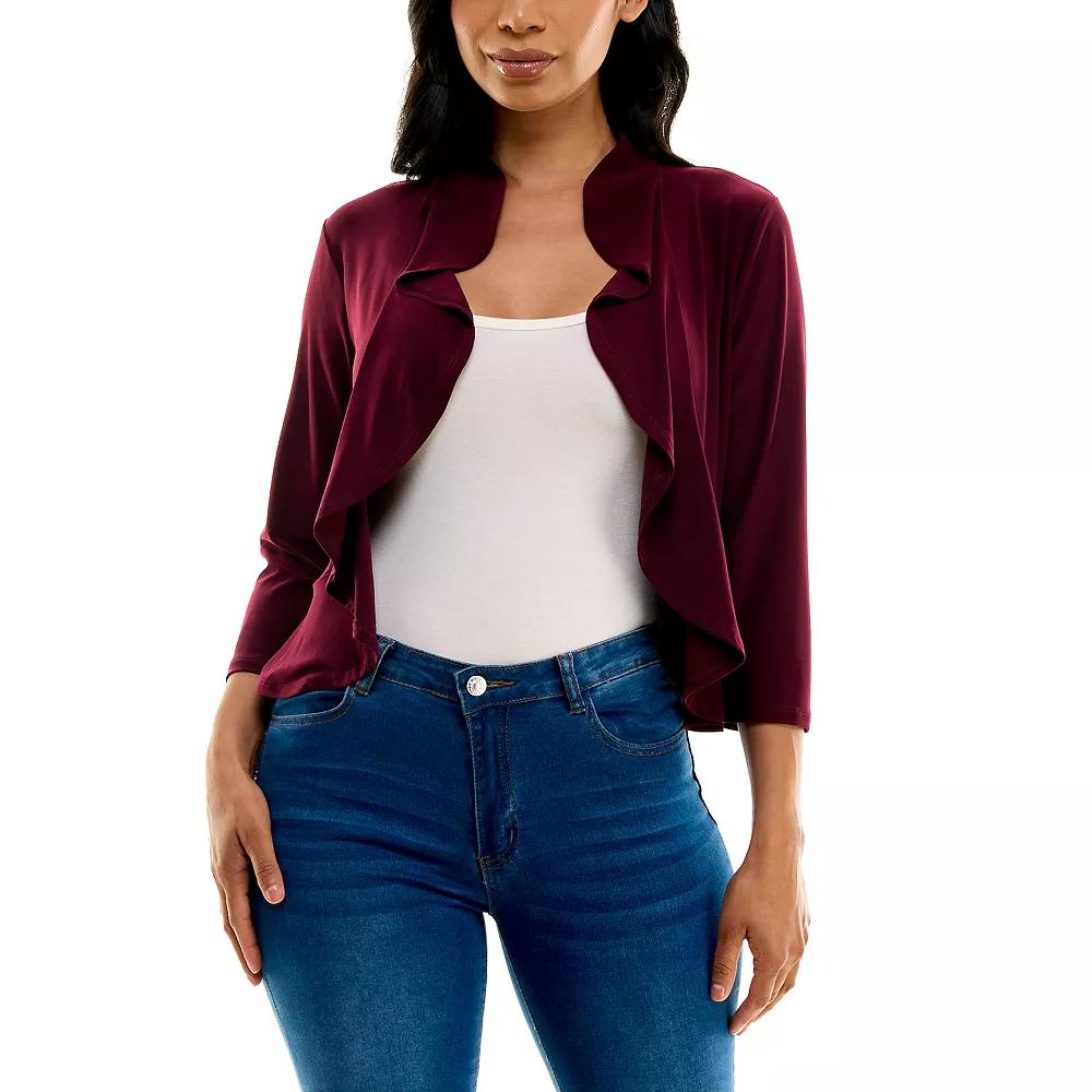 Women's Nina Leonard Ruffle Front Cropped Cardigan, Size: Medium, Deep Red Product Image