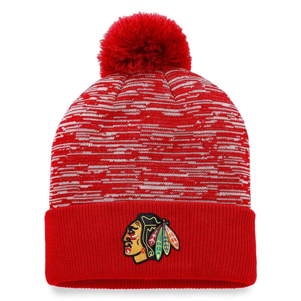 Men's Fanatics Branded Red Chicago Blackhawks Defender Cuffed Knit Hat with Pom Product Image