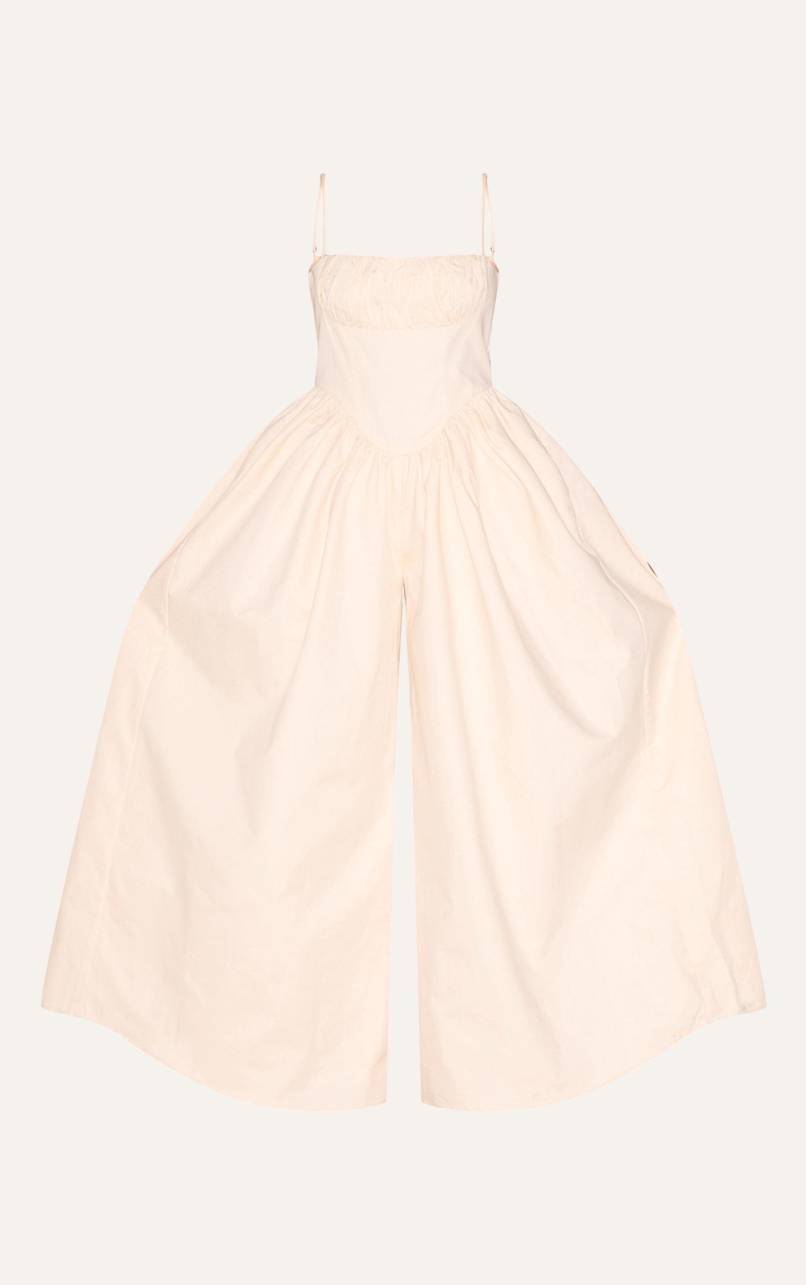 Cream Premium Ruched Corset Detail Wide Leg Jumpsuit Product Image