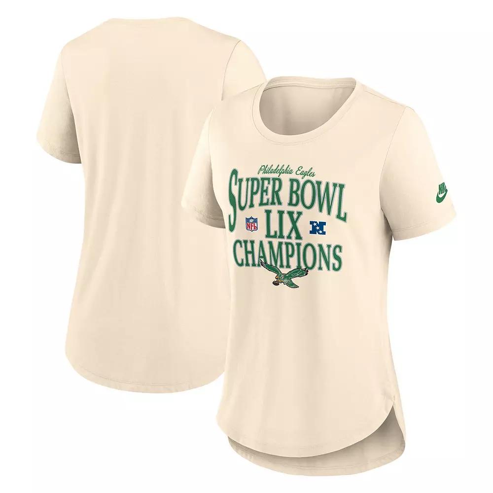 Women's Nike  Natural Philadelphia Eagles Super Bowl LIX Champions Retro Logo Tri-Blend Scoop Neck T-Shirt, Size: Medium, Beige Product Image