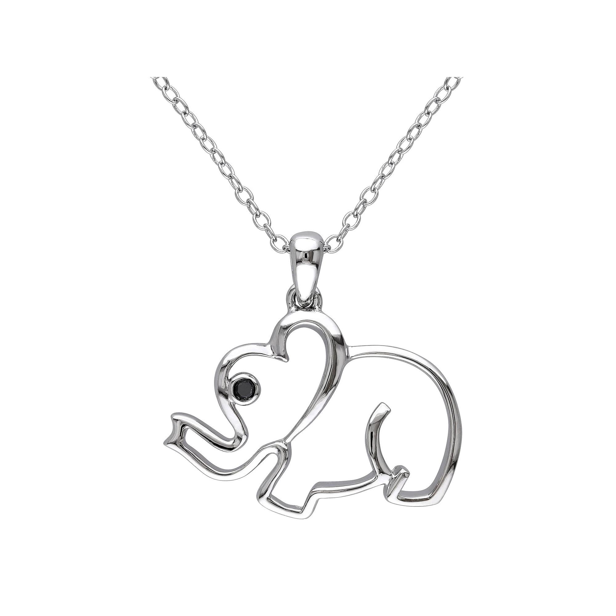 Stella Grace Sterling Silver Black Diamond Accent Elephant Pendant Necklace, Women's, Size: 18" Product Image