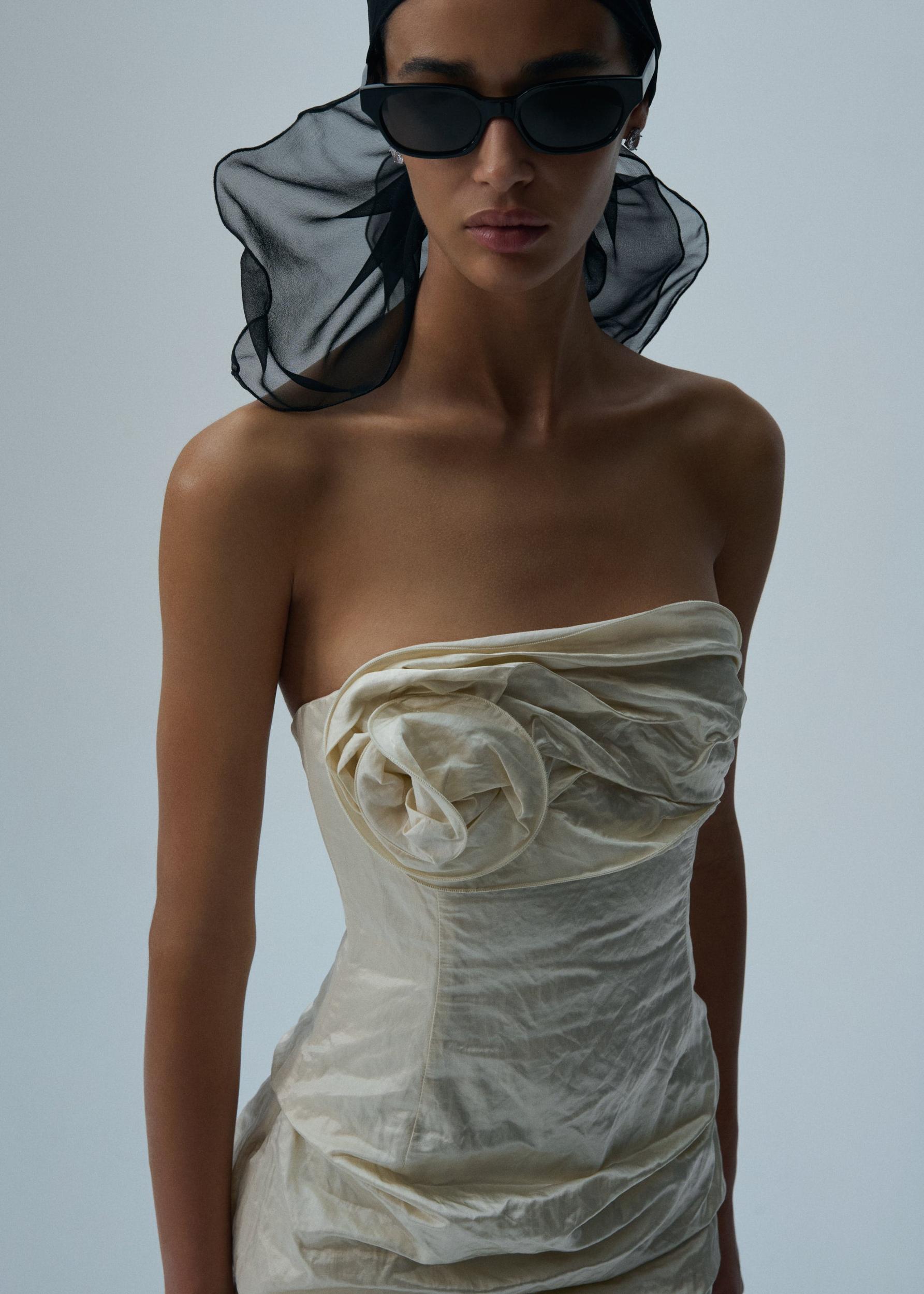 Strapless ruched mini dress in cream Product Image