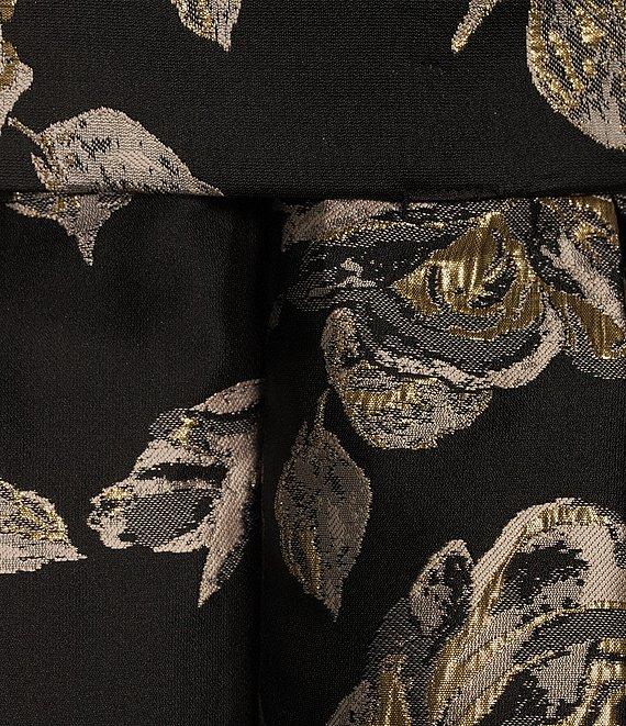 Jessica Howard Floral Metallic Jacquard Boat Neck 3/4 Sleeve Tie Sash Ballgown Product Image