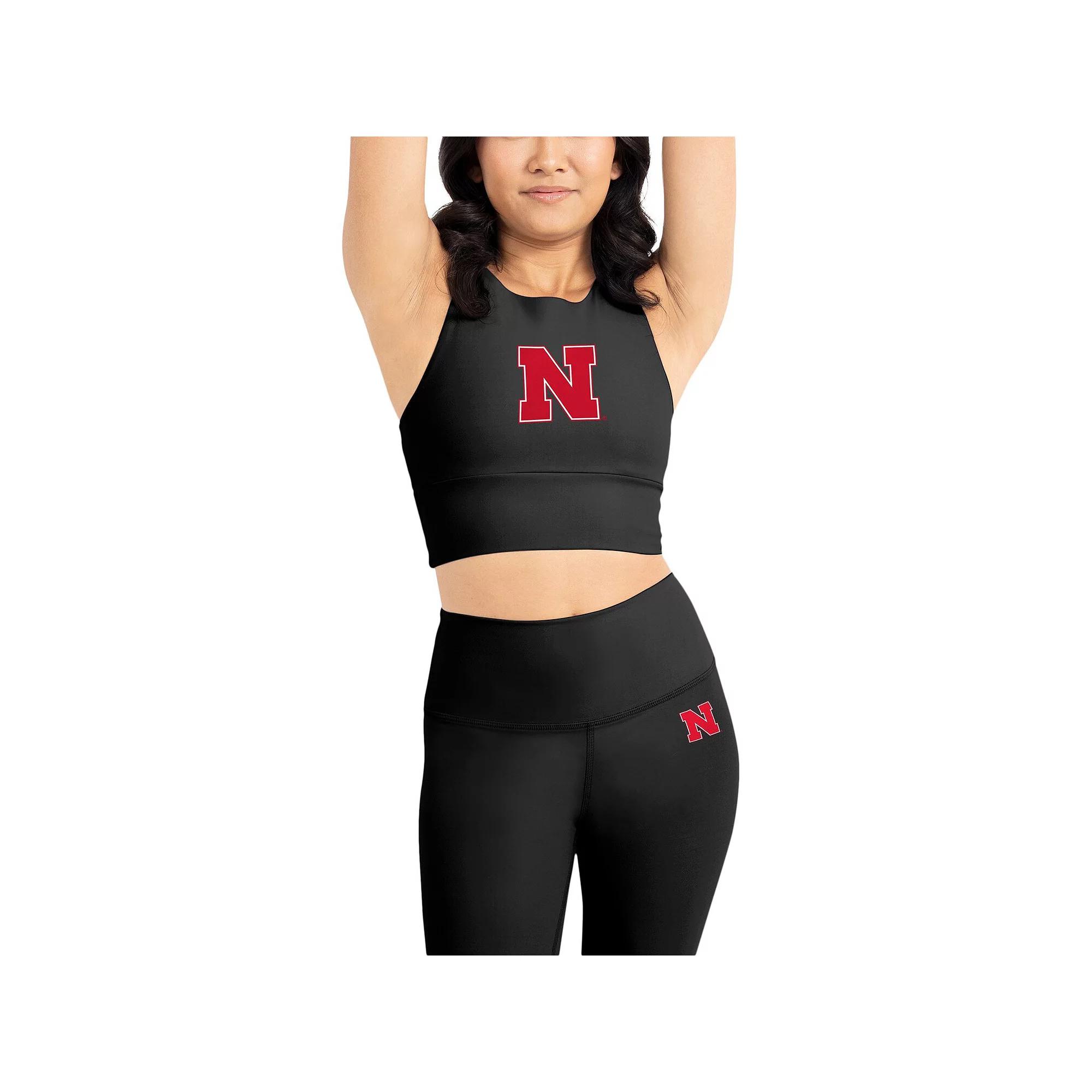 Women's Kadi Brand Black Nebraska Huskers Buttery Soft Midi Bra & Leggings Set,  Product Image