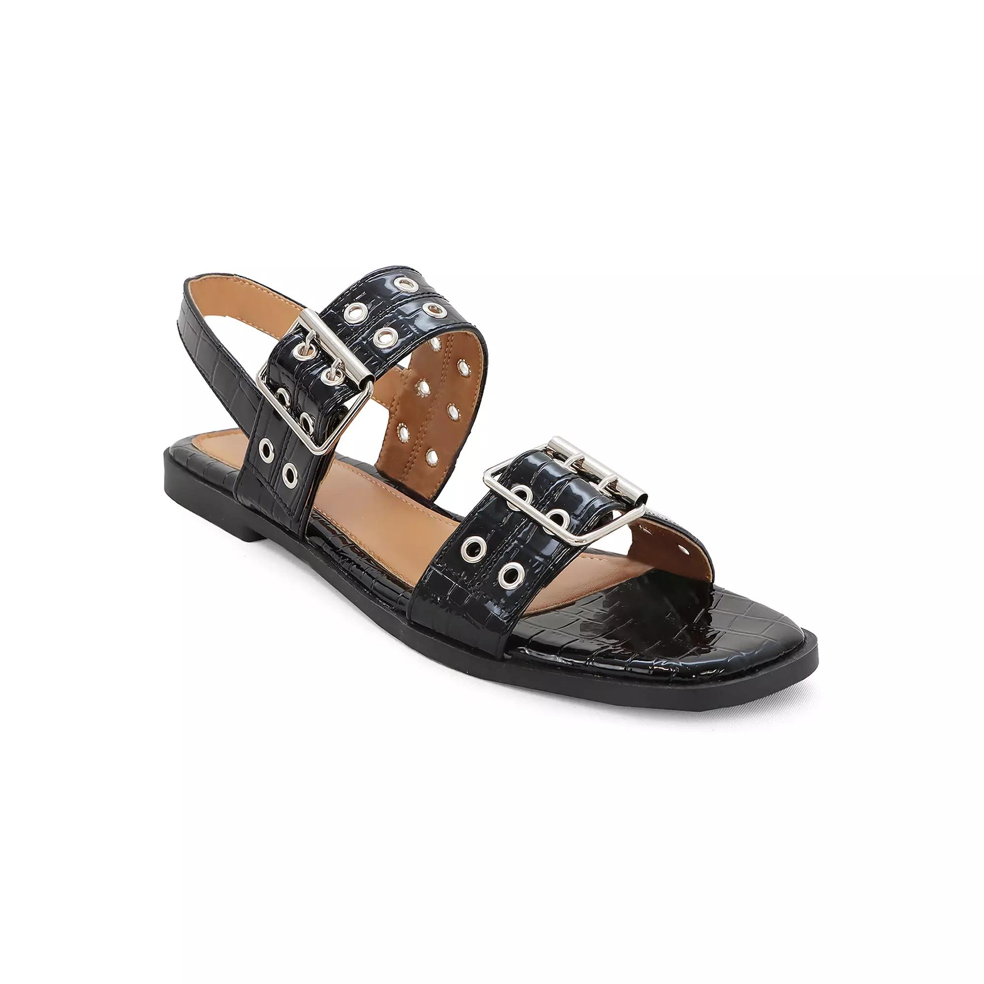 Yoki Women's Double Buckle Square Toe Flat Sandal,  Product Image