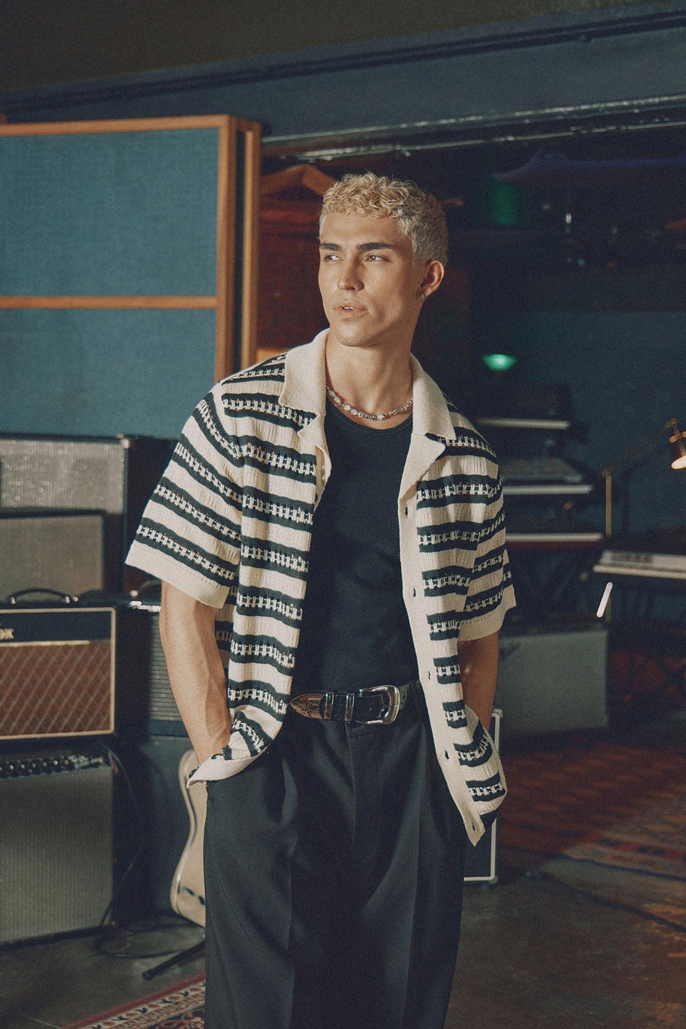 Mumbai Crochet Short Sleeve Cuban Collar Shirt - Black/White Product Image