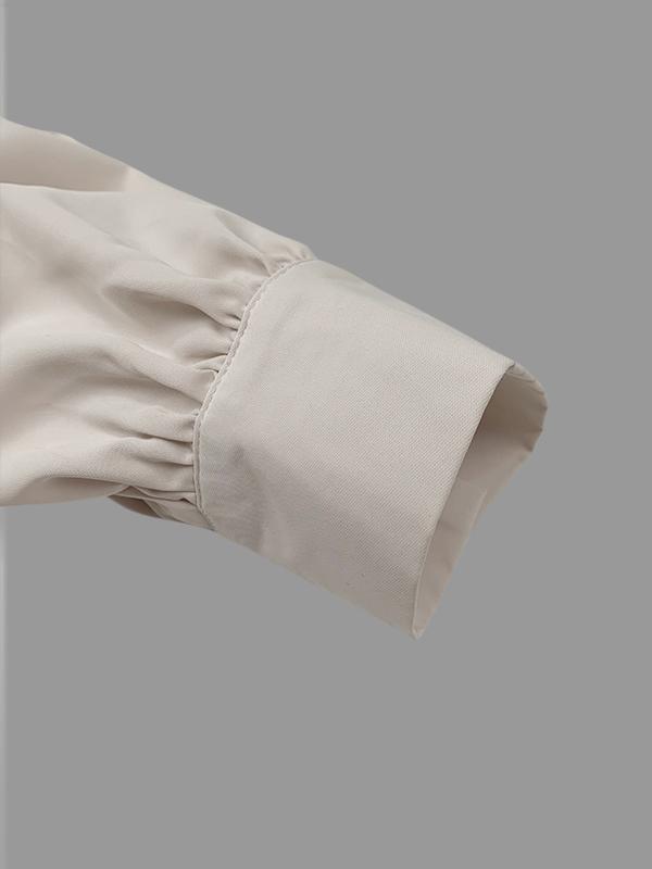 High-Low Long Sleeves Buttoned Drawstring Pleated Pockets Solid Color Lapel Midi Dresses Product Image