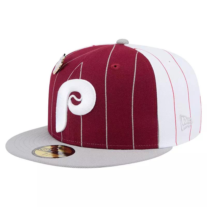 Men's New Era  Dark Red Philadelphia Phillies Pinstripe 59FIFTY Fitted Hat, Size: 7 5/8 Product Image
