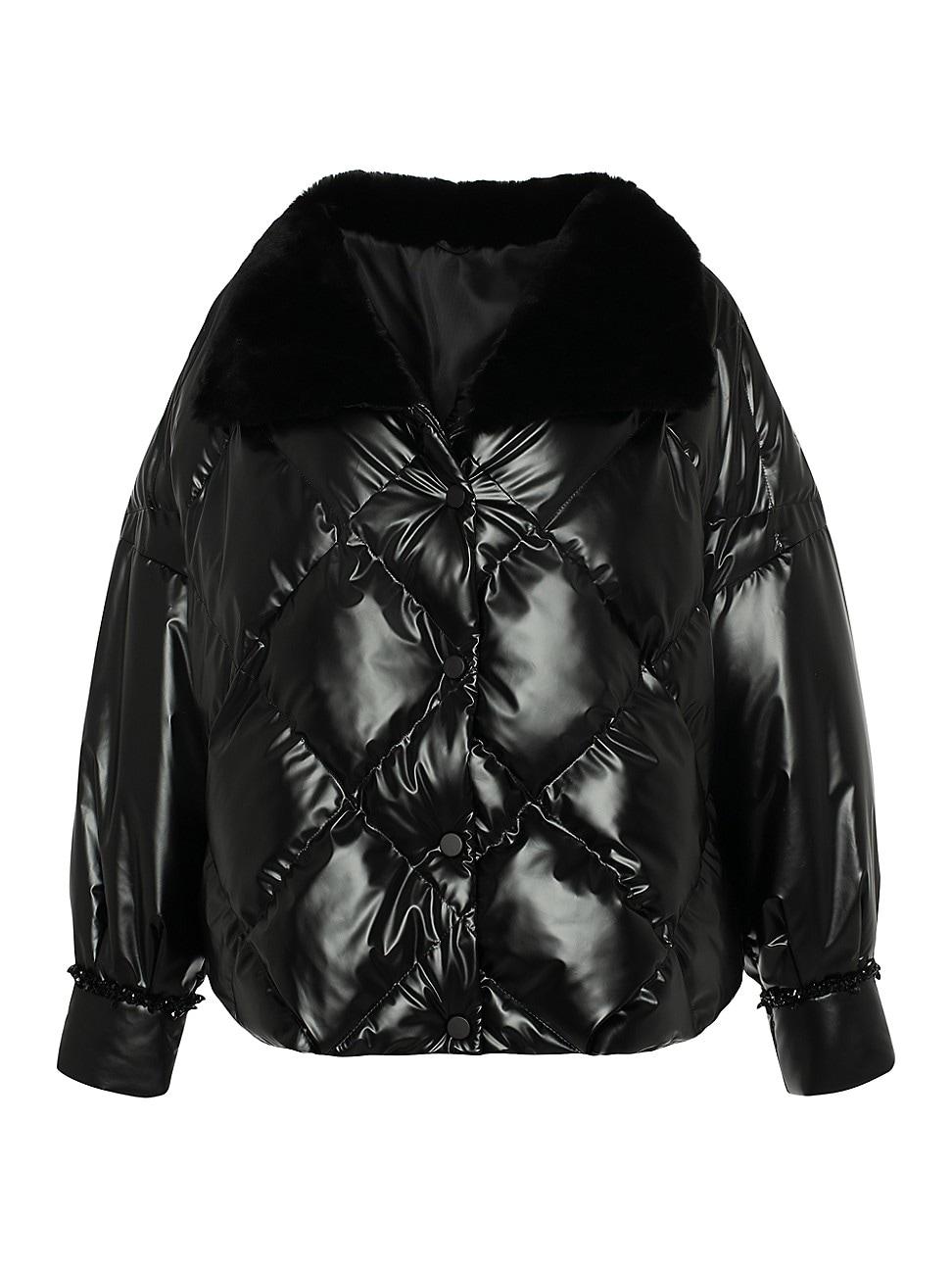 Womens Quilted Jacket with Shearling Lamb Collar Product Image