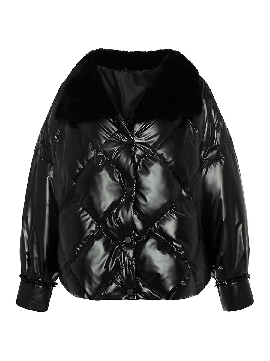 Womens Quilted Jacket with Shearling Lamb Collar Product Image