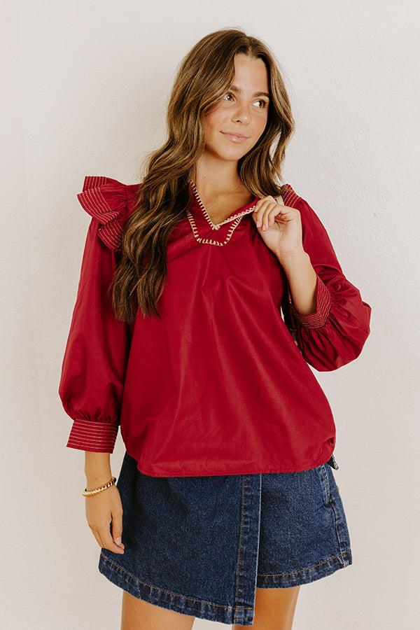 Chic Moment Ruffle Top in Crimson Product Image
