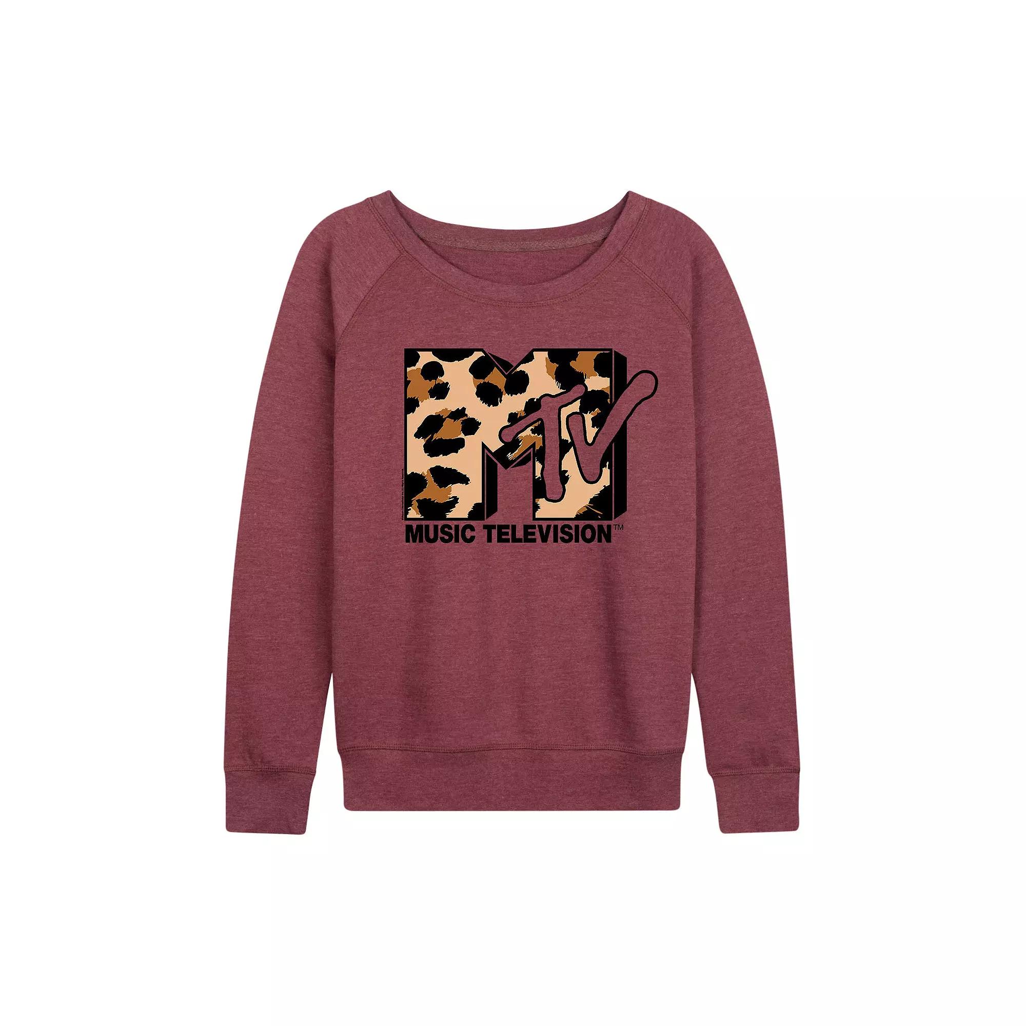 Women's MTV Leopard Art French Terry Long Sleeve Tee,  Product Image